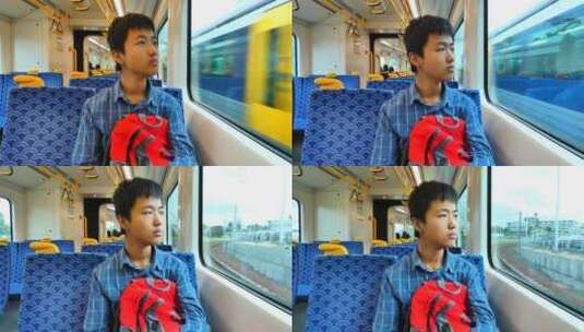 坐在火车上的男孩高清在线视频素材下载