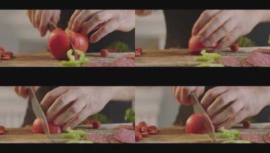 切西红柿的特写高清在线视频素材下载
