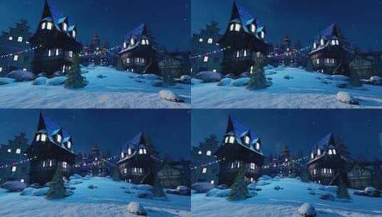 雪夜被大雪覆盖的村镇高清在线视频素材下载