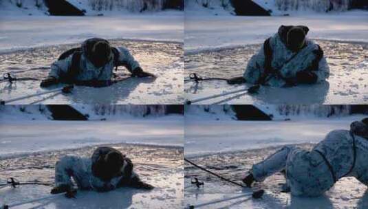 美国士兵从冰水中爬出高清在线视频素材下载