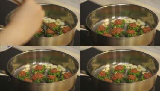 蒸锅笼屉蒸制豇豆酿肉高清在线视频素材下载