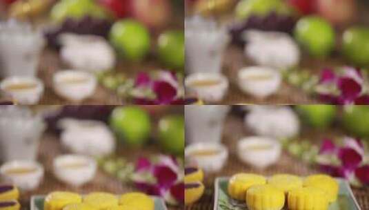 健康美食南瓜紫薯饼皮月饼茶点高清在线视频素材下载