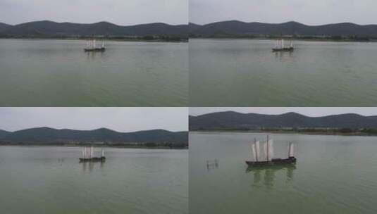 无锡太湖战船4K航拍原素材高清在线视频素材下载