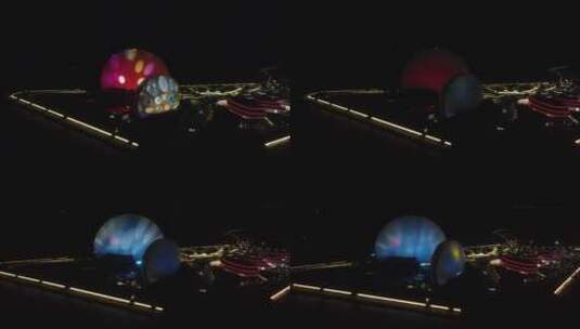 广东珠海贝壳大剧院地标建筑夜景航拍高清在线视频素材下载
