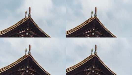 阴雨天的中式古代建筑屋顶延时摄影高清在线视频素材下载