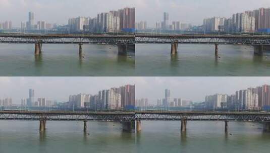 航拍湖南衡阳城市交通湘江桥梁高清在线视频素材下载
