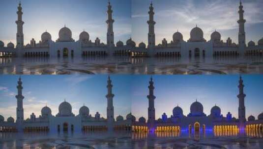 阿联酋阿布扎比清真寺日落延时11-6D Sunset高清在线视频素材下载