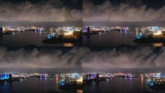 海南三亚湾夜景航拍延时高清在线视频素材下载