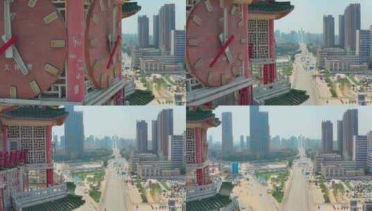 4K郑州二七塔建设路大桥航拍高清在线视频素材下载
