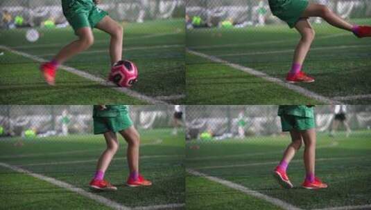 在球场踢足球培训训练的女孩高清在线视频素材下载