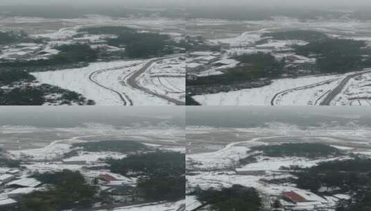 南方山川农田冬天雪景竖屏航拍高清在线视频素材下载