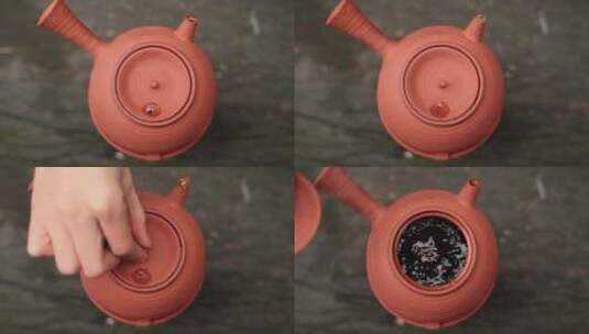 俯拍紫砂壶煮红茶高清在线视频素材下载