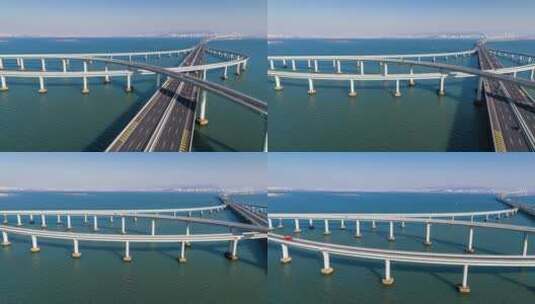 航拍胶州湾跨海大桥高清在线视频素材下载