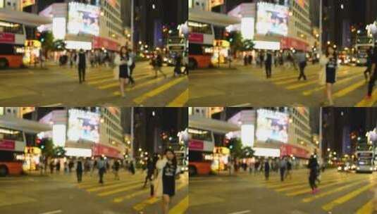 延时拍摄香港穿越城市街道斑马线的人群高清在线视频素材下载