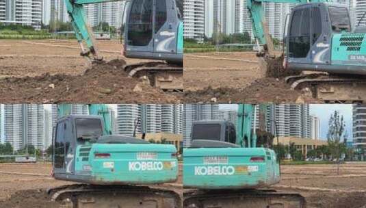移动镜头正在工地作业的挖土机高清在线视频素材下载