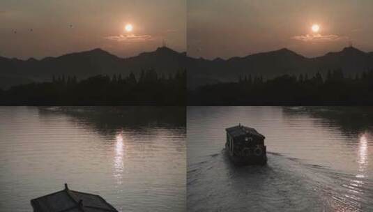 杭州西湖游船落日视频素材高清在线视频素材下载
