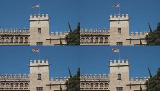 古建筑上飘扬的旗帜高清在线视频素材下载