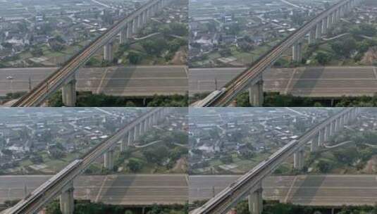 高清航拍乐山城市建设高铁桥三江汇合船高清在线视频素材下载