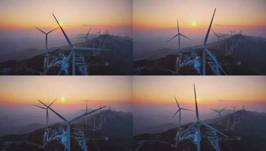 中国山区风力发电车新能源航拍视频高清在线视频素材下载