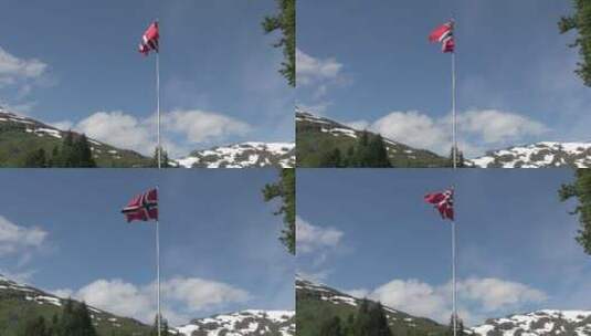 飘扬的挪威国旗高清在线视频素材下载