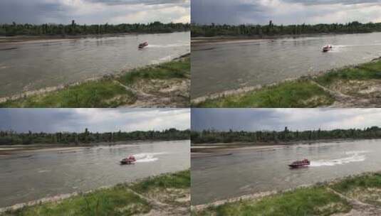 新疆伊犁河上的快艇高清在线视频素材下载