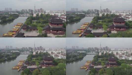 航拍泰州凤城河畔古建筑景观高清在线视频素材下载