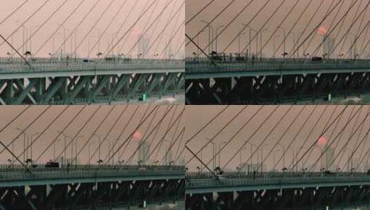 闵浦大桥日落航拍高清在线视频素材下载