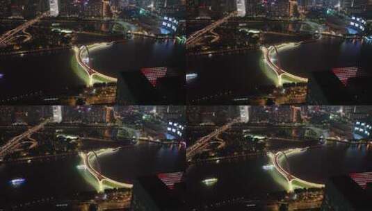 广州海心桥夜景航拍高清在线视频素材下载