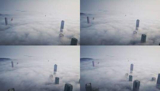 珠海横琴IFC澳门城市建筑群云海平流雾航拍高清在线视频素材下载