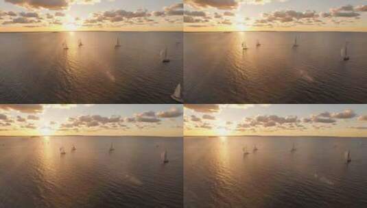 有美丽的风景日落景色公海上的游艇高清在线视频素材下载