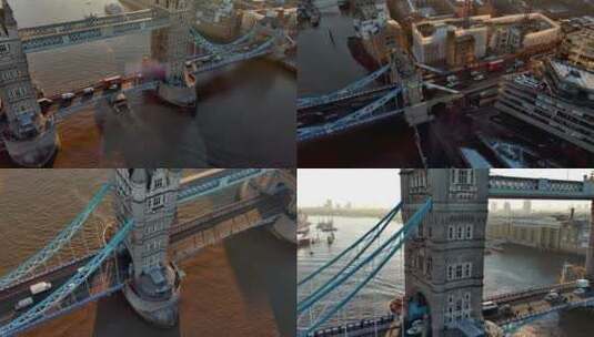 城市航拍伦敦桥伦敦摩天大楼日出晚霞高清在线视频素材下载