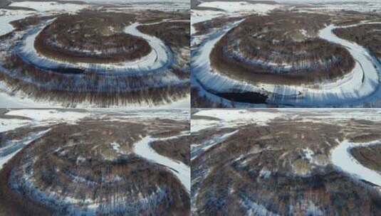 冬季的河流湿地灌木杨柳高清在线视频素材下载