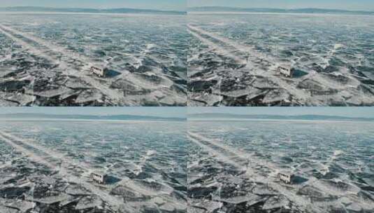 冬天贝加尔湖蓝冰航拍高清在线视频素材下载