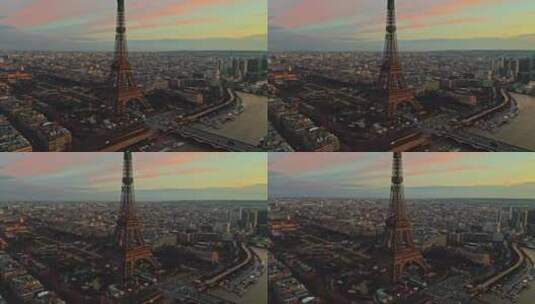 航拍巴黎埃菲尔铁塔高清在线视频素材下载