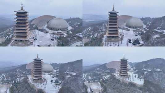 航拍南京牛首山风景区雪景高清在线视频素材下载