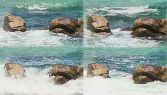 海浪拍打礁石——慢镜头浪花大海海水高清在线视频素材下载