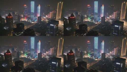南京新街口城市夜景建筑航拍高清在线视频素材下载