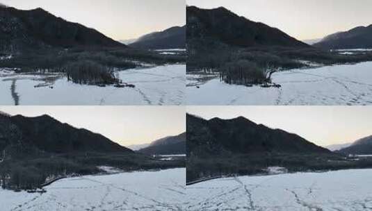 4K航拍冬季冰封湖面高清在线视频素材下载