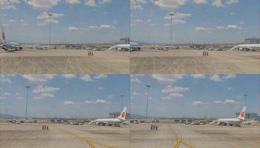 重庆江北国际机场停机坪上准备起飞的航班高清在线视频素材下载