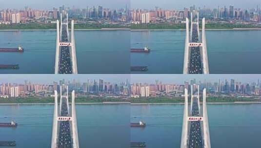 航拍武汉长江二桥4k高清在线视频素材下载