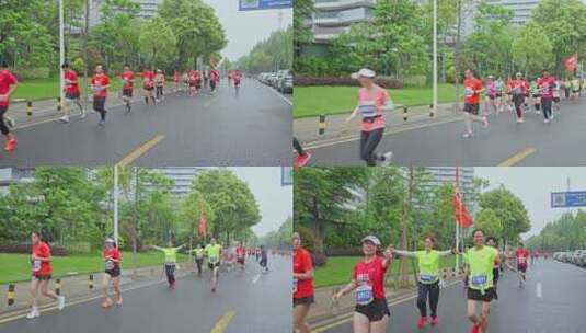 马拉松赛-市民选手跑步向镜头打招呼高清在线视频素材下载