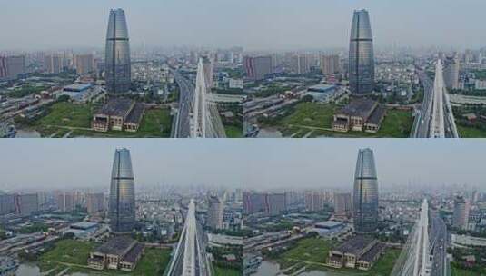 宁波财富中心与甬江外滩大桥高清在线视频素材下载