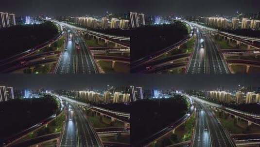 城市立交桥道路车流交通夜景航拍高清在线视频素材下载