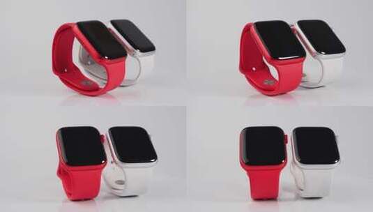 一个红色和一个白色的智能手表高清在线视频素材下载