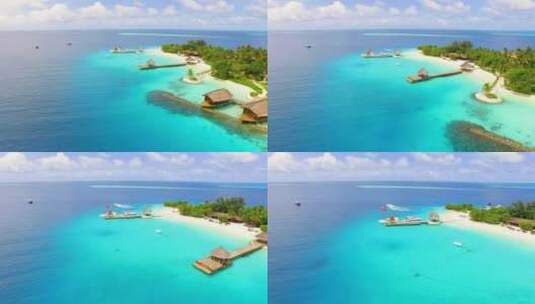 航拍海边度假屋度假酒店沙滩海浪马尔代夫高清在线视频素材下载
