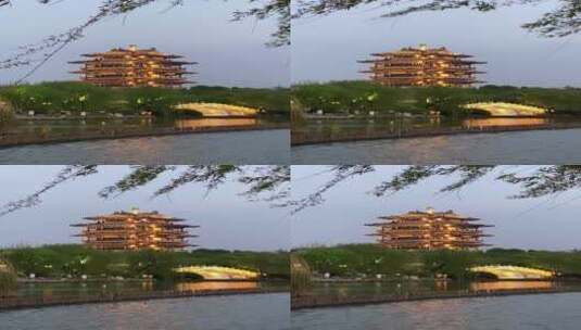 济南大明湖景区，湖畔南风戏楼高清在线视频素材下载