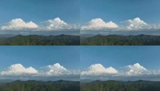 森林航拍山峰云朵山脉原始森林蓝天白云风景高清在线视频素材下载