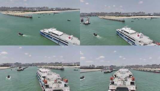 北海国际客运港客轮航拍轮船航拍高清在线视频素材下载