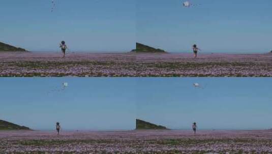 小孩奔跑小朋友在花海中跑步放风筝童年梦想高清在线视频素材下载