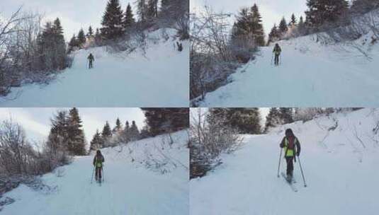 男孩穿着滑雪装白走在路上高清在线视频素材下载